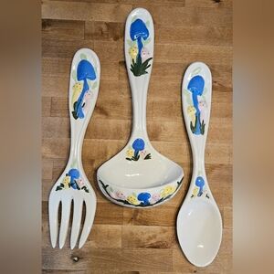 Rare Color Blue Pink Yellow Vintage Mushroom Spoon Fork Wall Decor